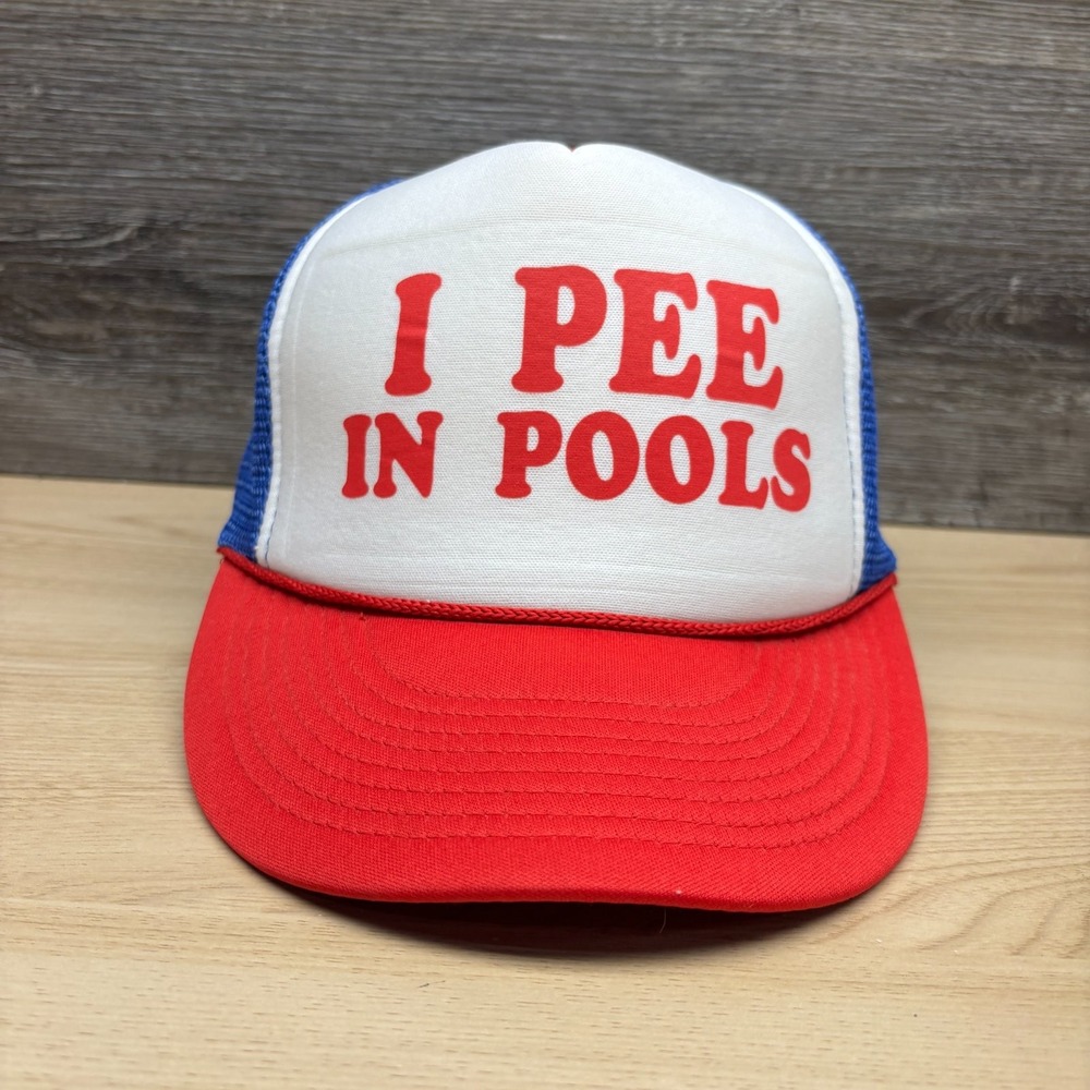 I PEED IN POOLS Hat Cap Snap Back Red White Blue Funny Mens Cobra